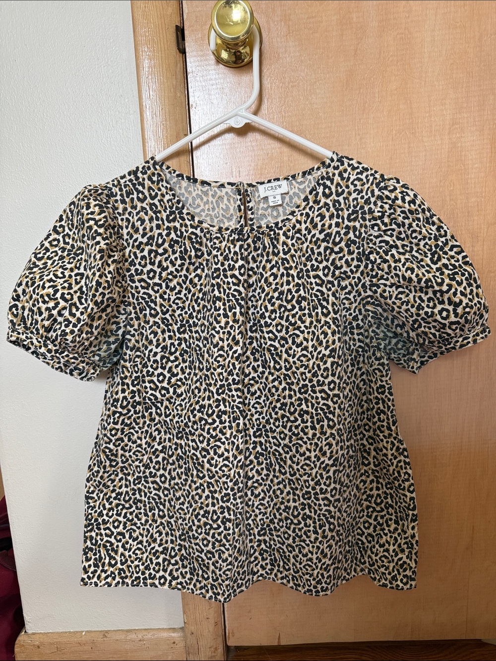 J. Crew Leopard Print Puff Sleeve Blouse in Beige and Black